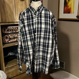 Faded Glory Navy & White Plaid Button Down Shirt - XL